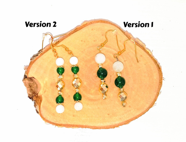 Boucles d'Oreilles "Fraser snow" : Jade blanc, Onyx vert et Hématite
