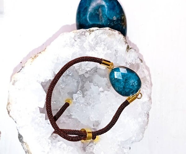 Bracelet cordon réglable Apatite bleue