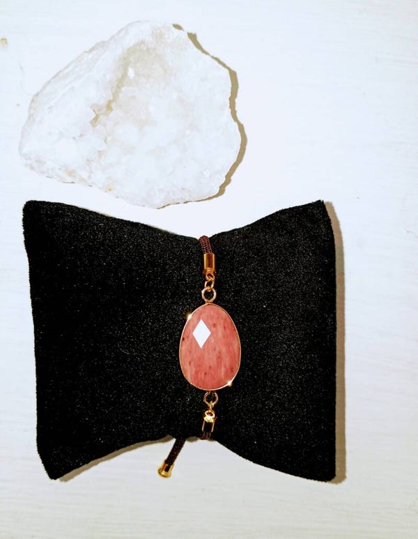 Bracelet cordon réglable Rhodonite