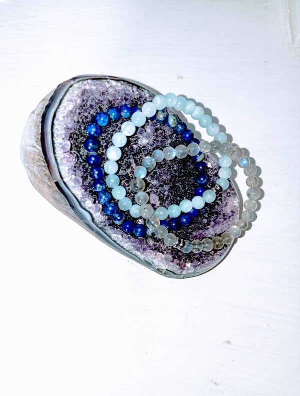 Trio Lapis lazuli / Labradorite / Aigue-marine : 6mm