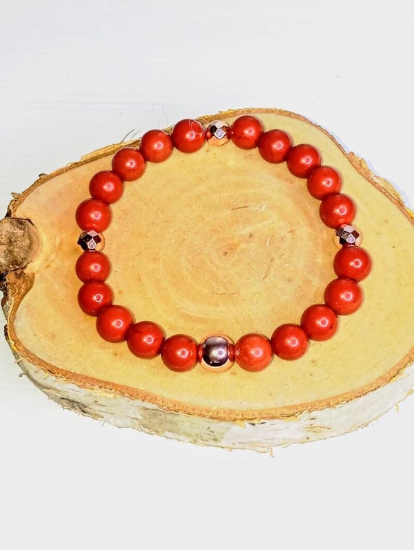 Bracelet "Médicis" : Jaspe rouge et Hématite 8mm
