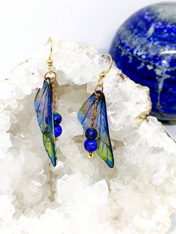 Boucles d'oreilles papillon : Lapis-Lazuli et Chrysocolle