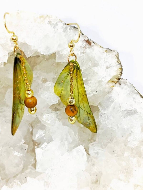 Boucles d'oreilles papillon : Œil de tigre et Hématite