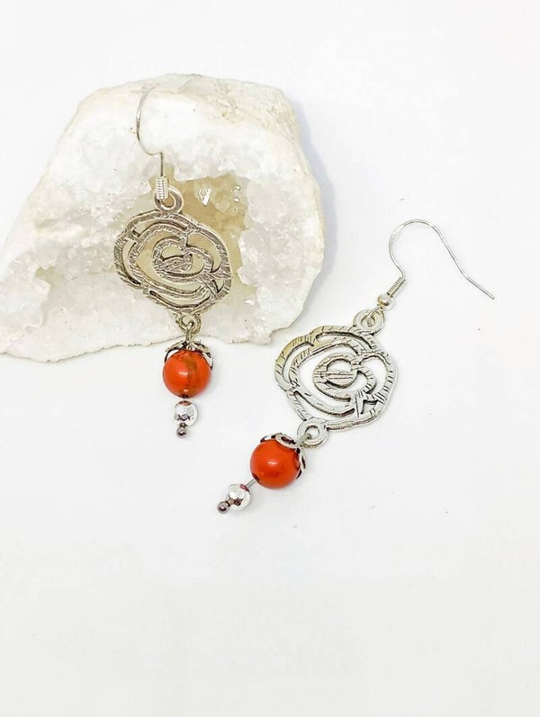 Boucles d'Oreilles Fleur : Jaspe rouge 8mm