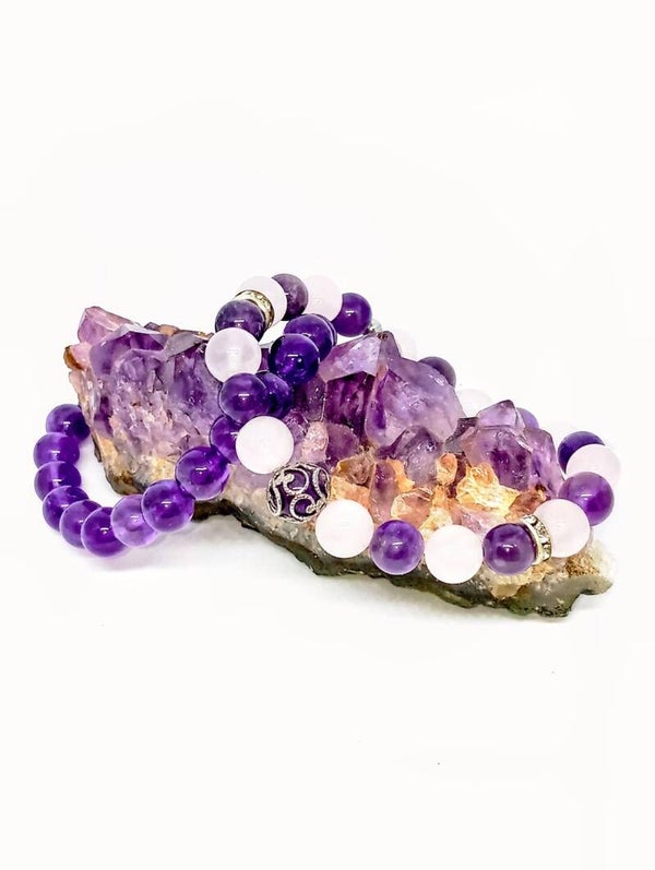 Bracelet "Harmony" : Améthyste et Quartz rose du Brésil 8mm