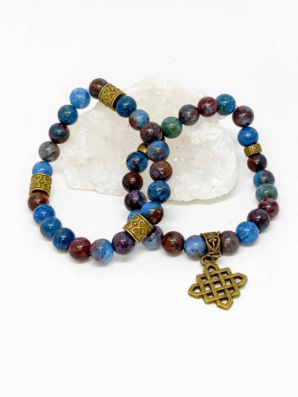 Bracelet "Bois fossile" bleu : 8mm