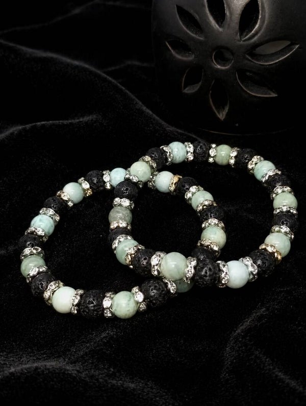 Bracelet : Pierre de lave et Amazonite du Pérou 8mm