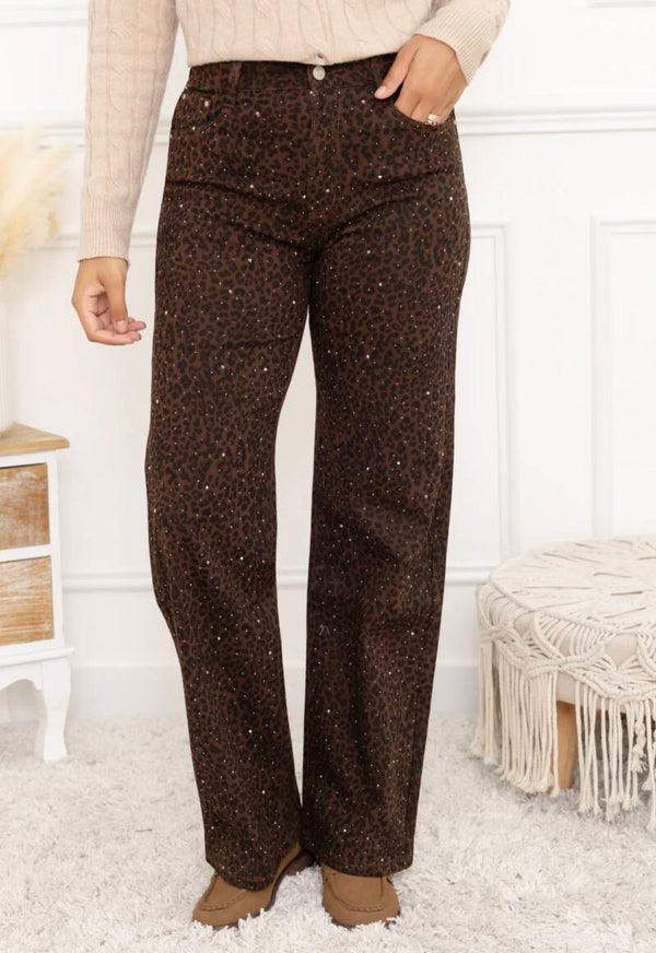 Leopard broek met strass