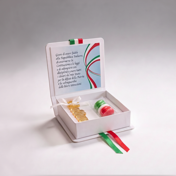 Portachiavi "LO GIURO!" e Confetti Tricolore in Confezione Regalo Forze Armate