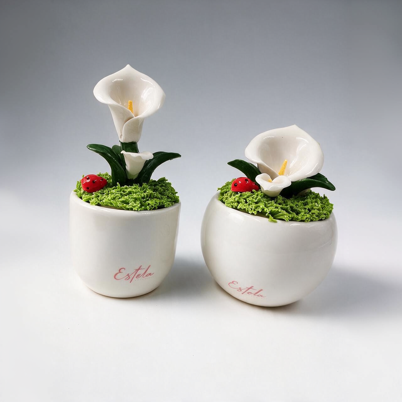 Bomboniera Piantina in Ceramica "Calla" con Coccinella Portafortuna