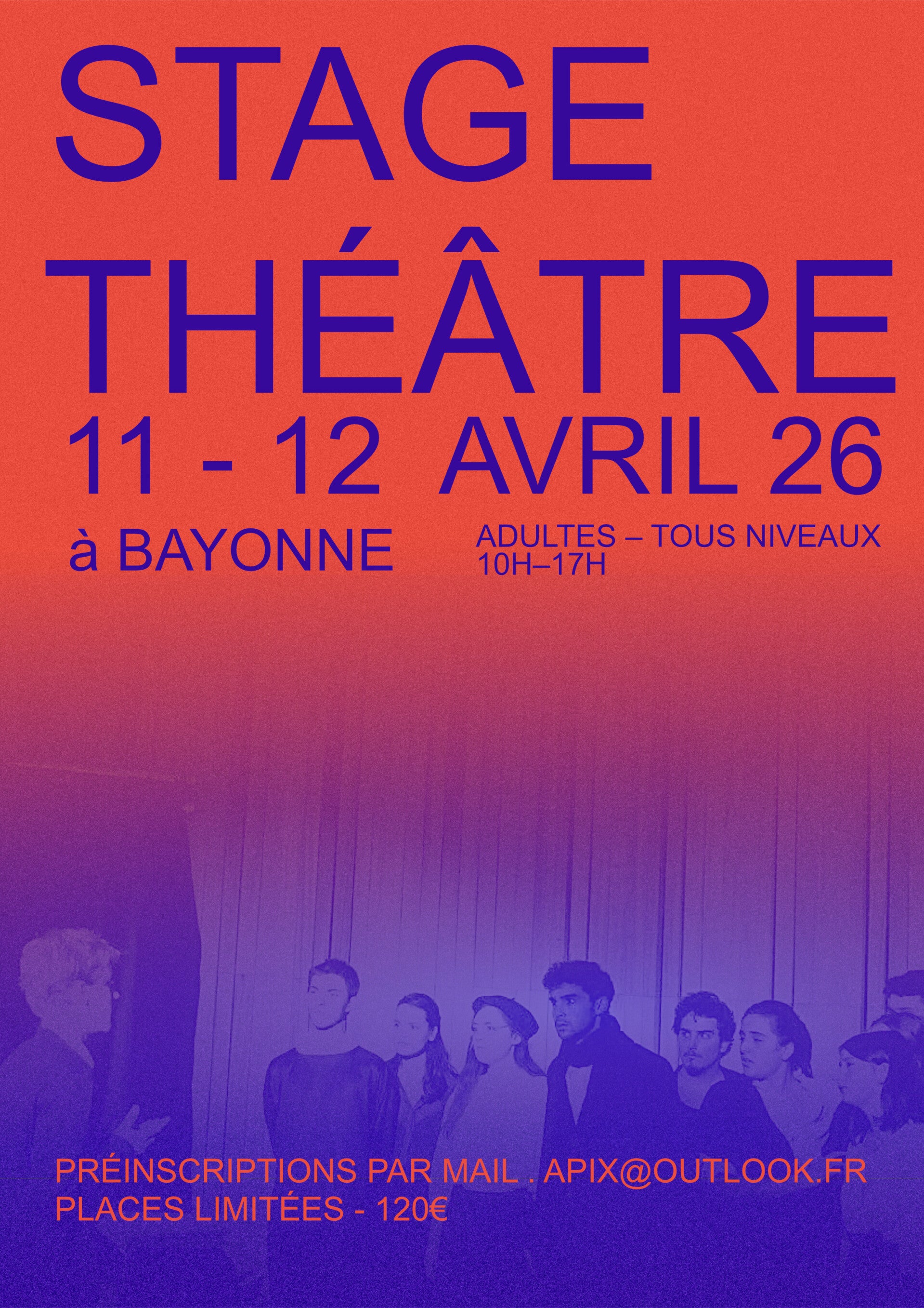 Stage de théâtre tous niveaux Bayonne 11-12 Avril