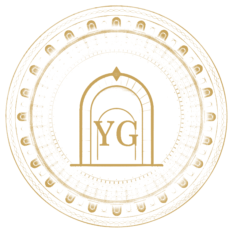 Het YG-medaillon: een poort met de letters YG