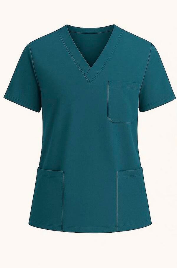 PLAIN V-NECK SCRUB TOP TEAL