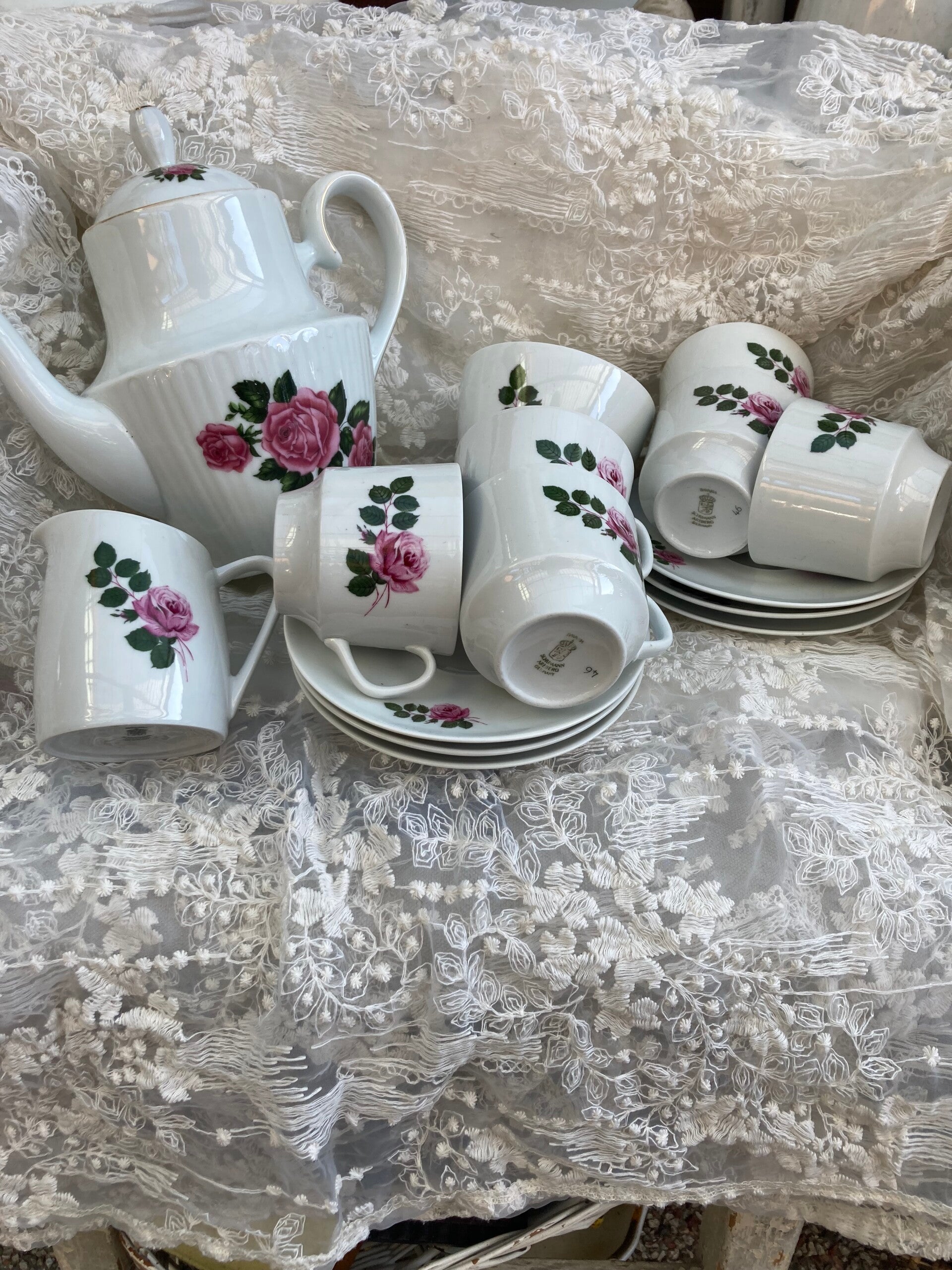 Vintage rozen koffie servies