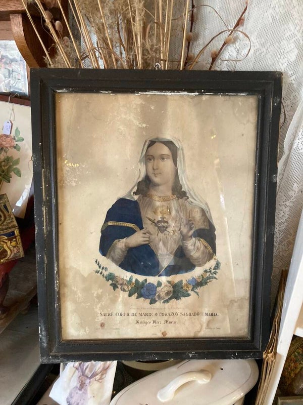 Antieke prent van Heilig hart van Maria