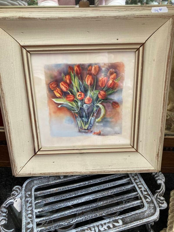Lijstje met aquarel prent met rode tulpen van Milou