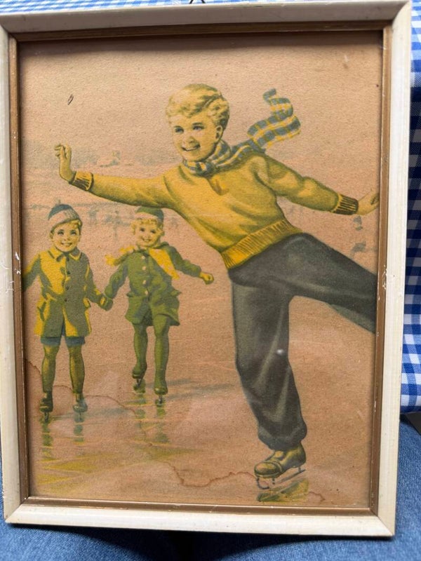 Vintage lijstje met schaatsende kinderen