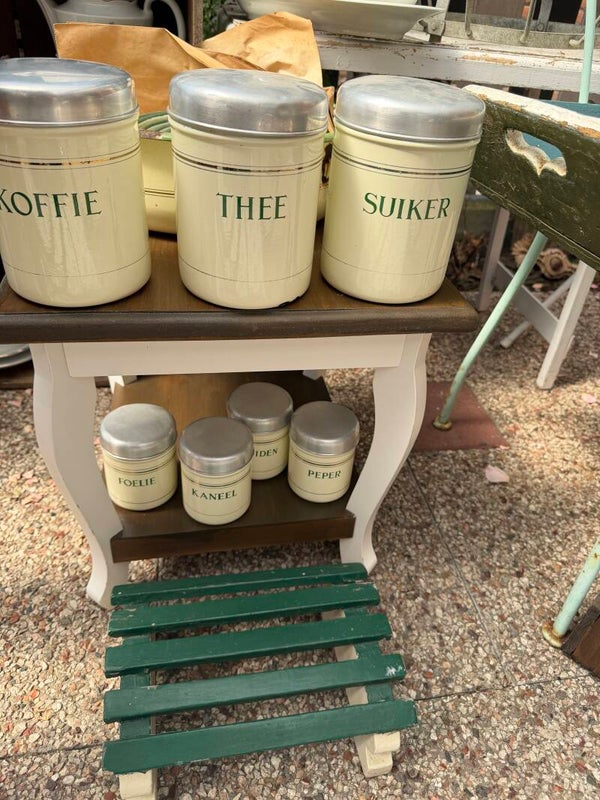 Emaille set koffie thee suiker kaneel foelie kruiden peper