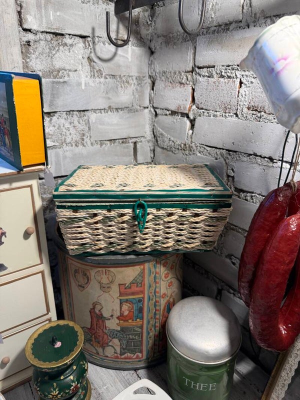 Naaimandje vintage wit met groen