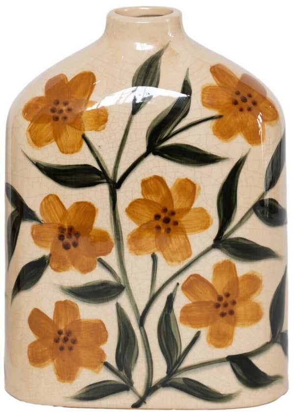 Handgeschilderde vaas met bloemenpatroon hoog 24,5 cm