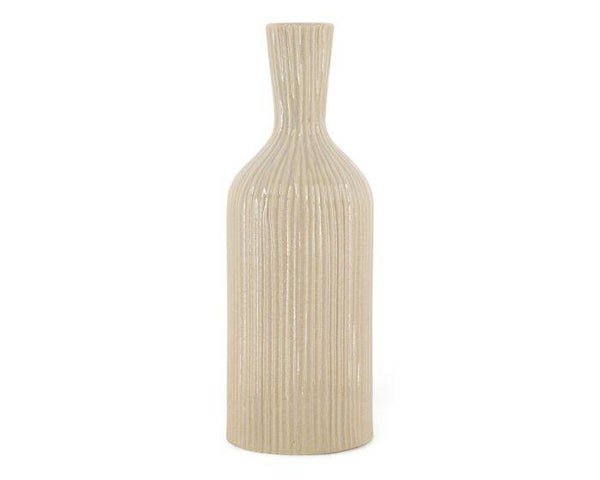 Beige vaas met ribbeldesign hoog 35 cm