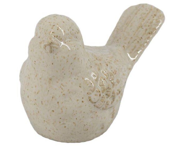 Vogeltje aardewerk beige hoog 8,5 cm
