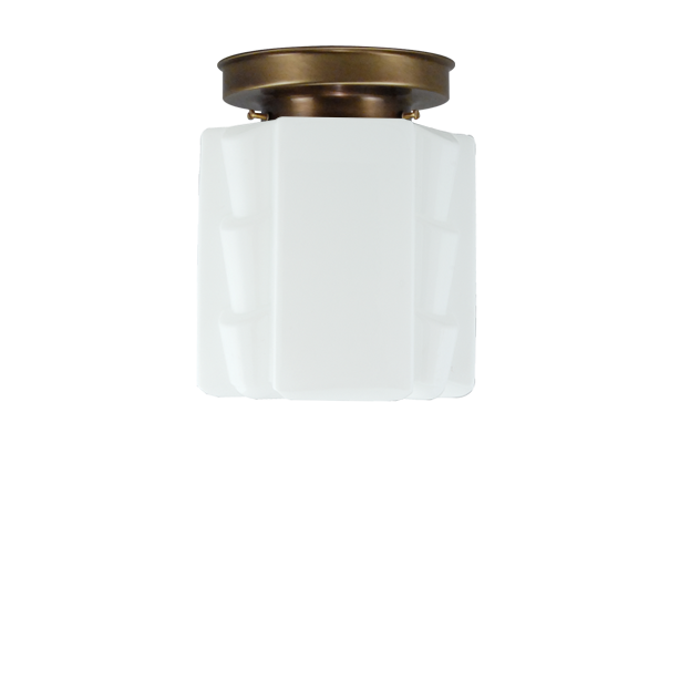 Art deco Plafondlamp geborsteld oud messing/opaal melkglas ⌀ 20 cm