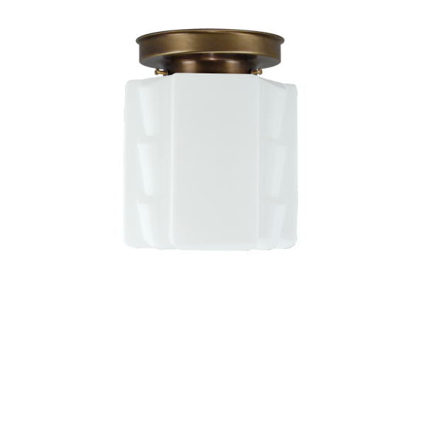 Art deco Plafondlamp geborsteld oud messing/opaal melkglas ⌀ 20 cm