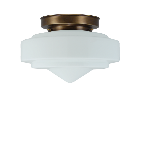 Art deco Plafondlamp geborsteld oud messing/opaal melkglas ⌀ 35 cm