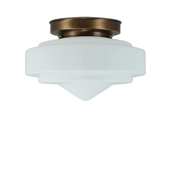 Art deco Plafondlamp geborsteld oud messing/opaal melkglas ⌀ 35 cm
