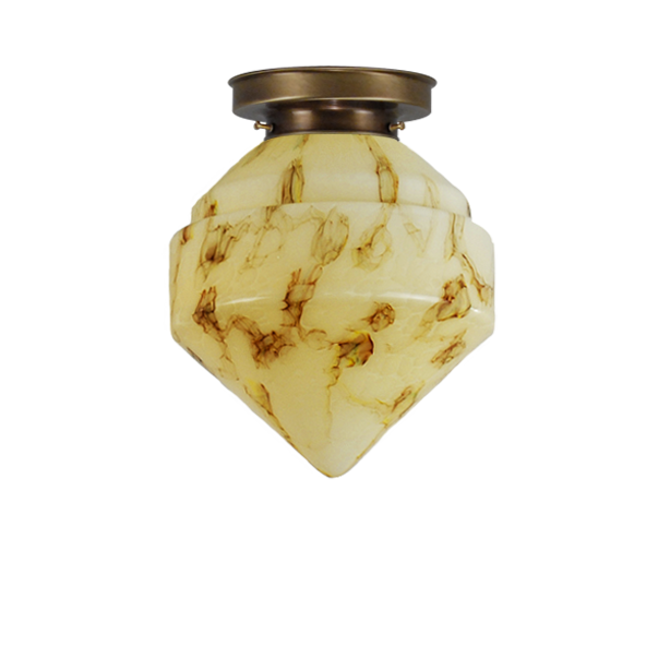 Art deco Plafondlamp geborsteld oud messing/opaal melkglas ⌀ 25 cm