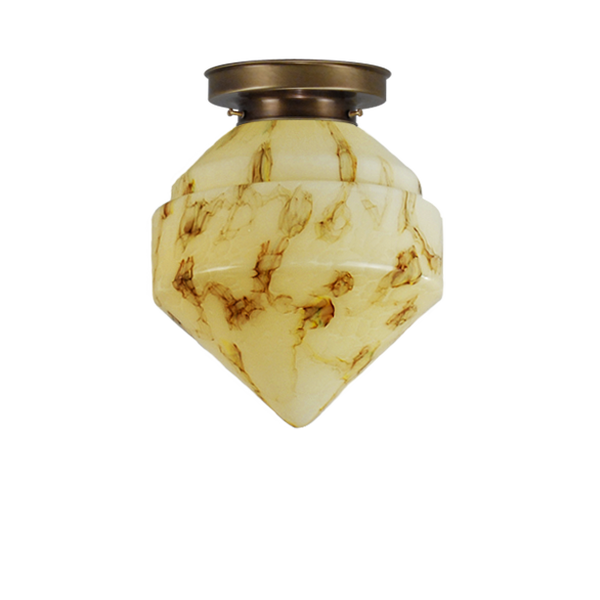Art deco Plafondlamp geborsteld oud messing/opaal melkglas ⌀ 25 cm