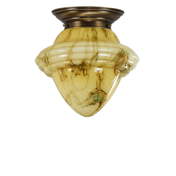 Art deco Plafondlamp geborsteld oud messing/opaal melkglas ⌀ 17 cm