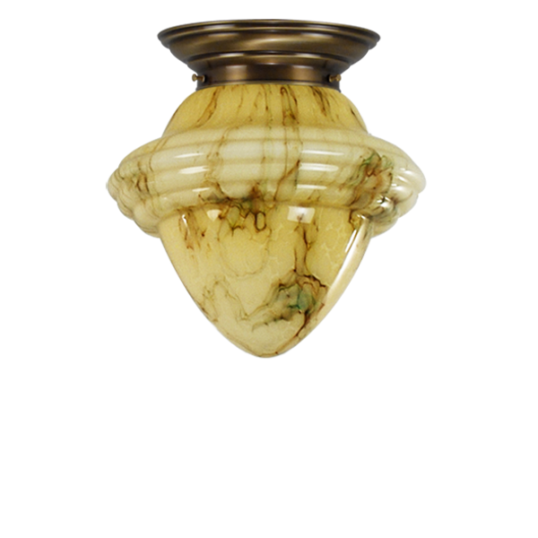Art deco Plafondlamp geborsteld oud messing/opaal melkglas ⌀ 17 cm