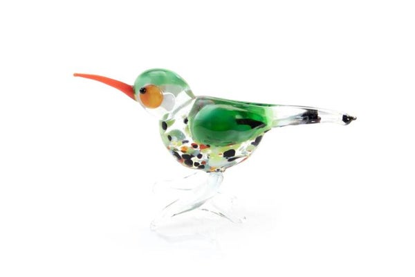Vogel groen mondgeblazen Boheems gekleurd glas
