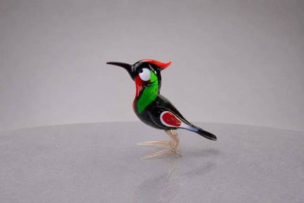 Vogel Specht mondgeblazen Boheems gekleurd glas
