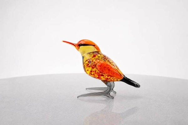 Vogel Oranje mondgeblazen Boheems gekleurd glas
