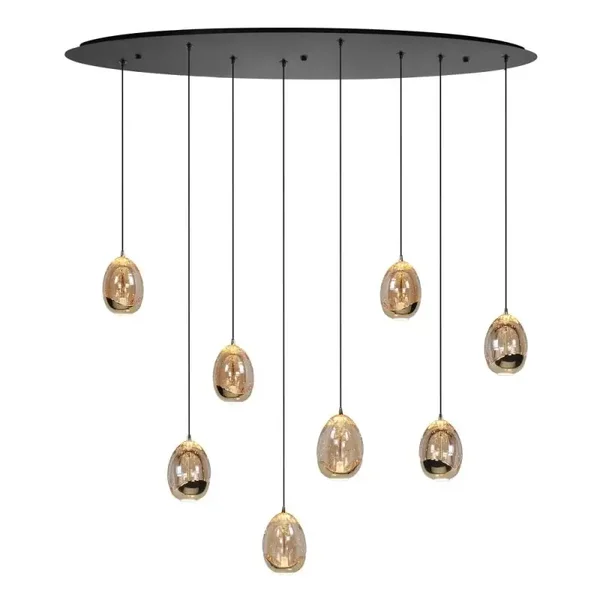 Hanglamp Amber Glow zwart ovaal 8 lichts amber glas