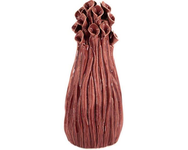 Keramiek vaas met bloemenpatroon kleur bordeaux hoog cm
