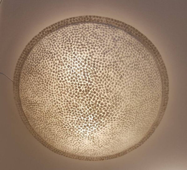 Grote schelpen plafondlamp platte schaal parelmoer wit Ø 60 cm