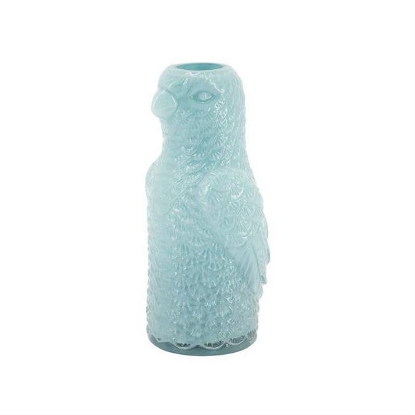 Babyblauwe glazen vaas met vogel
