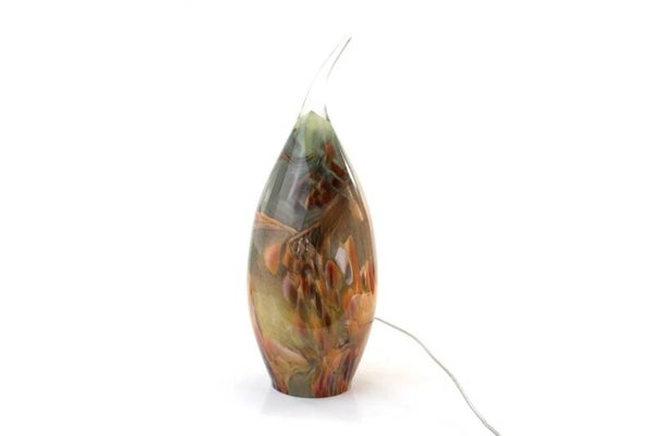 Vaaslamp mondgeblazen Boheems gekleurd glas