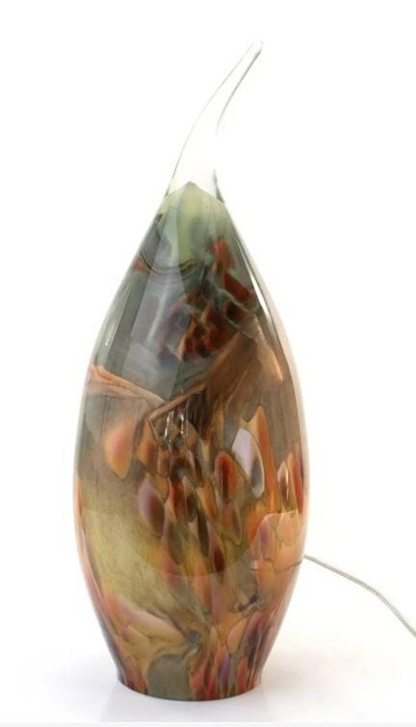 Vaaslamp 45 cm hoog mondgeblazen Boheems gekleurd glas