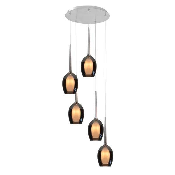 Hanglamp Belva staalkleur rond 5 lichts smoke glas
