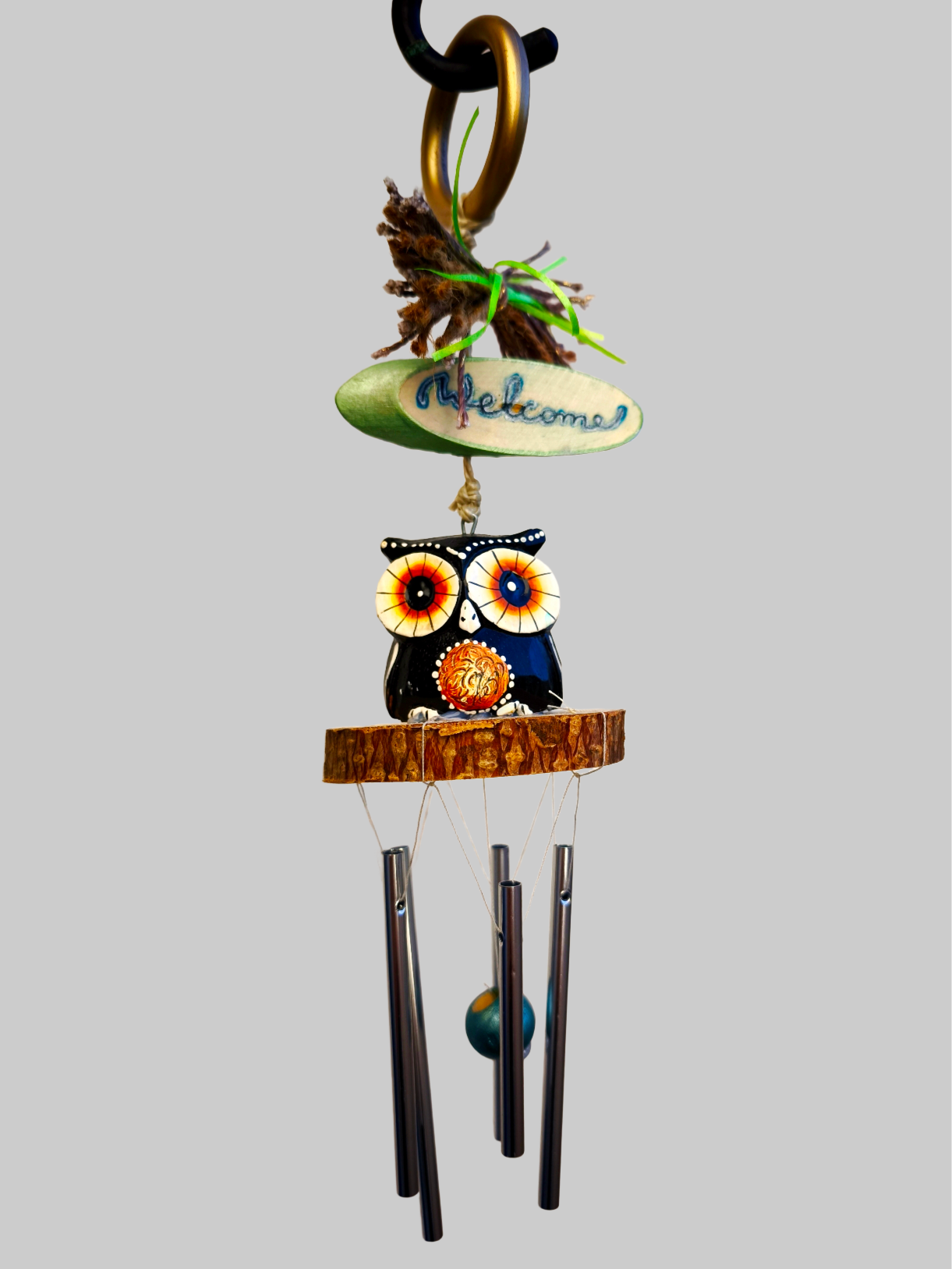 Windspiel Eule Schwarz, Dekorativer Gartenaufhänger, Deko Handgefertigt