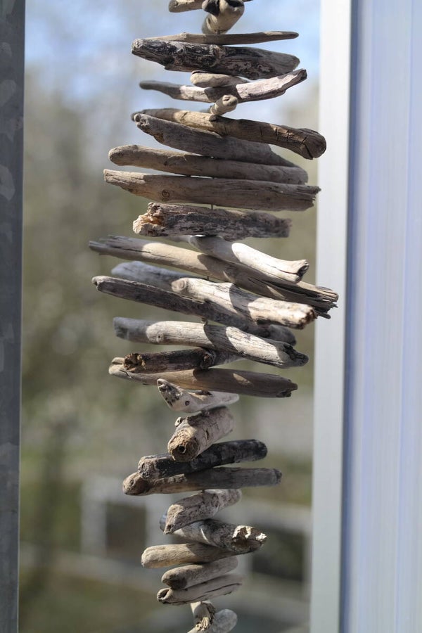 Natur Windspiel mit Treibholz und Muscheln, Deko Aufhänger Handgefertigt