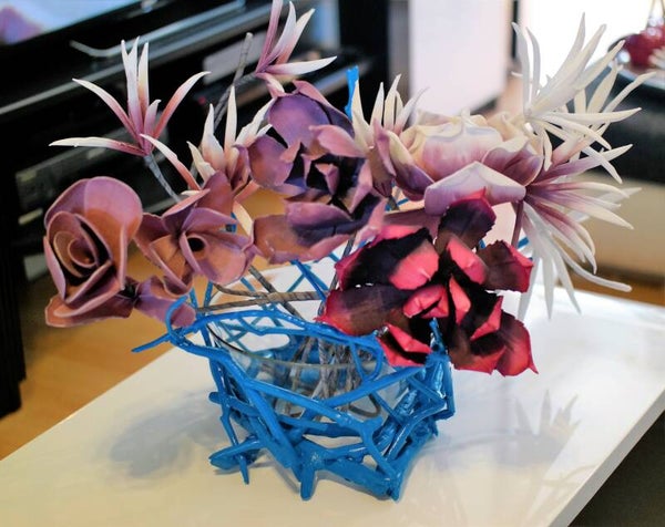 Deko Vase Treibholz Kranz Blau mit Glaseinsatz auch als Blumentopf Deco 60 cm