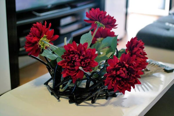 Deko Vase Treibholz Kranz Schwarz mit Glaseinsatz auch als Blumentopf Deco 55 cm