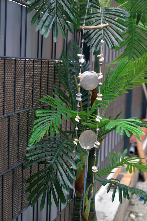 Gartenaufhänger Windspiel mit Treibholz und Muscheln, Deko Handgefertigt