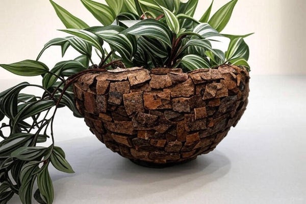 Dekorativer Blumentopf aus Baumrinde - Handgefertigt